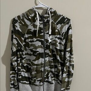 Nike Green and Gray Camouflage Hoodie
